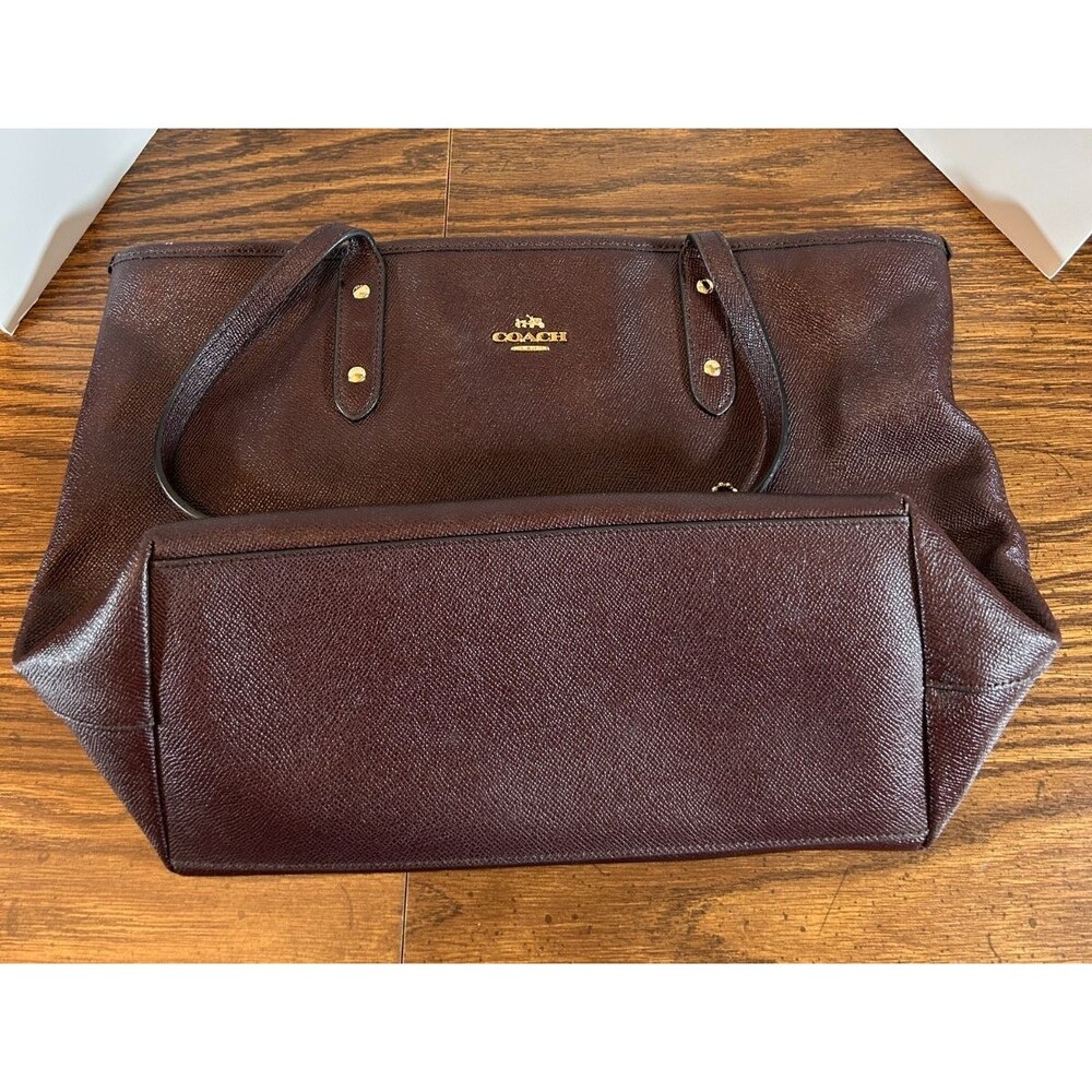 Coach City Zip Tote Women Large Burgundy Crossgrain Leather Shoulder Bag F58846